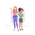 Two young woman characters. Girls vector art.